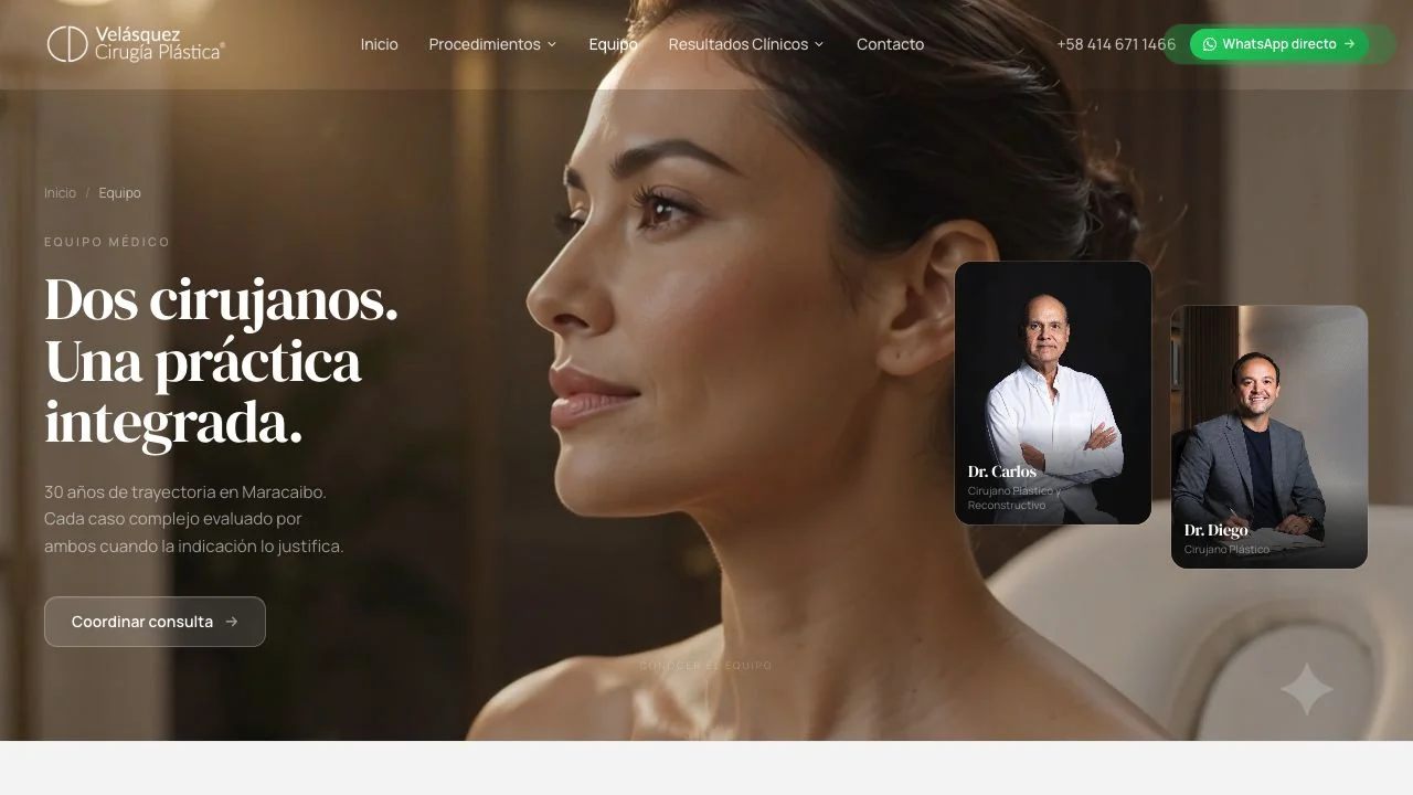 Velásquez Plastic Surgery website: Expertise with a human face.
